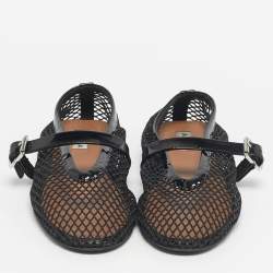Pre Owned Alaia Black Mesh and Patent Leather Ballet Flats Size 37.5