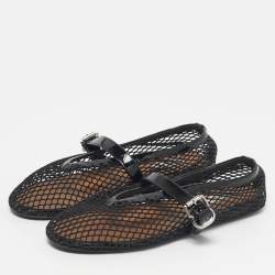 Pre Owned Alaia Black Mesh and Patent Leather Ballet Flats Size 37.5