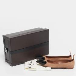 Pre Owned Alaia Beige/Black Patent Leather and Suede Ballet Flats Size 37.5