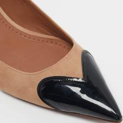 Pre Owned Alaia Beige/Black Patent Leather and Suede Ballet Flats Size 37.5