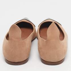 Pre Owned Alaia Beige/Black Patent Leather and Suede Ballet Flats Size 37.5