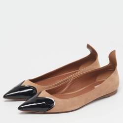 Pre Owned Alaia Beige/Black Patent Leather and Suede Ballet Flats Size 37.5