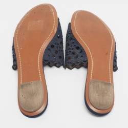 Pre Owned Alaia Navy Blue  Laser Cut Denim Flat Sandals Size 40