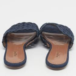 Pre Owned Alaia Navy Blue  Laser Cut Denim Flat Sandals Size 40