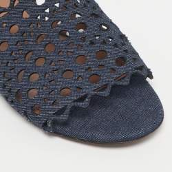 Pre Owned Alaia Navy Blue  Laser Cut Denim Flat Sandals Size 40