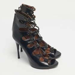 Pre Owned Alaia Black Leather Platform  Gladiator Sandals Size 39