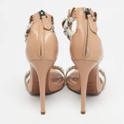 Pre Owned Alaia Beige/White Leather Flower Ankle Strap Sandals Size 39.5
