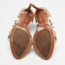 Pre Owned Alaia Beige/White Leather Flower Ankle Strap Sandals Size 39.5