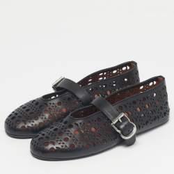 Pre Owned Alaia Black Leather Mary Jane Ballet Flats Size 40