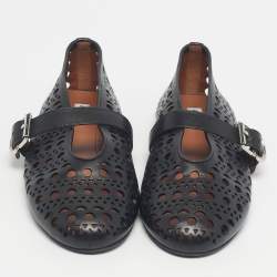 Pre Owned Alaia Black Leather Mary Jane Ballet Flats Size 40