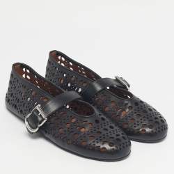 Pre Owned Alaia Black Leather Mary Jane Ballet Flats Size 40