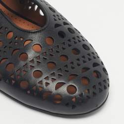 Pre Owned Alaia Black Leather Mary Jane Ballet Flats Size 40