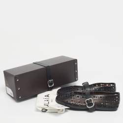 Pre Owned Alaia Black Leather Mary Jane Ballet Flats Size 40