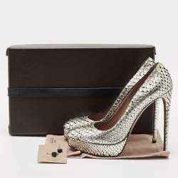 Pre Owned Alaia Silver/Gold Python Round Toe Platform Pumps Size 40.5