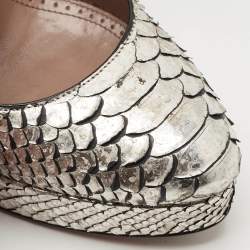 Pre Owned Alaia Silver/Gold Python Round Toe Platform Pumps Size 40.5