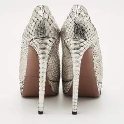 Pre Owned Alaia Silver/Gold Python Round Toe Platform Pumps Size 40.5