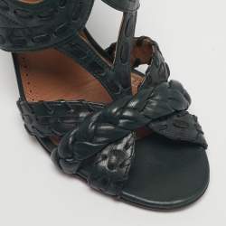 Pre Owned Alaia Black/Dark Green Leather Ankle Strap Sandals Size 37