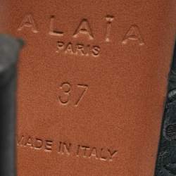 Pre Owned Alaia Black/Dark Green Leather Ankle Strap Sandals Size 37