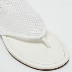 Pre Owned Alaia White Leather and Mesh Thong Flats Size 38