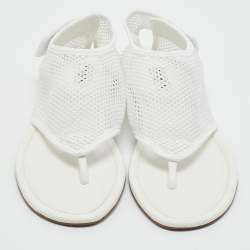 Pre Owned Alaia White Leather and Mesh Thong Flats Size 38