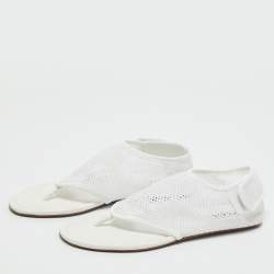 Pre Owned Alaia White Leather and Mesh Thong Flats Size 38