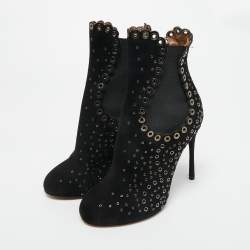 Pre Owned Alaia Black Suede Gomet Embellished Ankle Boots Size 39
