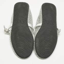 Pre Owned Alaïa Silver Mesh and Leather Mary Jane Ballet Flats Size 38.5