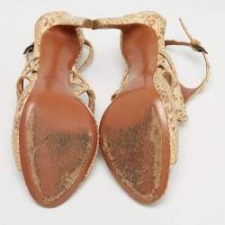 Pre Owned Alaia Beige Python Leather Ankle Strap Sandals Size 37