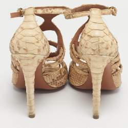 Pre Owned Alaia Beige Python Leather Ankle Strap Sandals Size 37