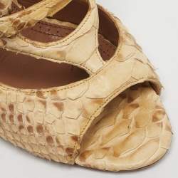 Pre Owned Alaia Beige Python Leather Ankle Strap Sandals Size 37