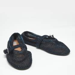 Pre Owned Alaia Black/Navy Blue Mesh and Leather Mary Jane Ballet Flats Size 40