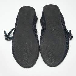 Pre Owned Alaia Black/Navy Blue Mesh and Leather Mary Jane Ballet Flats Size 40
