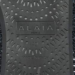 Pre Owned Alaia Black/Navy Blue Mesh and Leather Mary Jane Ballet Flats Size 40