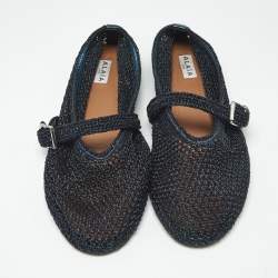 Pre Owned Alaia Black/Navy Blue Mesh and Leather Mary Jane Ballet Flats Size 40