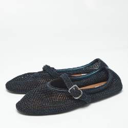 Pre Owned Alaia Black/Navy Blue Mesh and Leather Mary Jane Ballet Flats Size 40