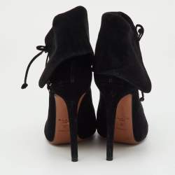 Pre Owned Alaia Black Suede Ankle Cuff Side Lace Up Boots Size 37