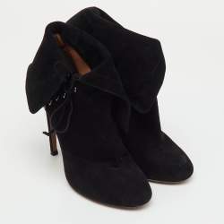Pre Owned Alaia Black Suede Ankle Cuff Side Lace Up Boots Size 37