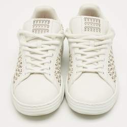 Pre Owned Alaia White Leather Vienne Laser Cut Out Low Top Sneakers Size 37