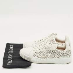Pre Owned Alaia White Leather Vienne Laser Cut Out Low Top Sneakers Size 37