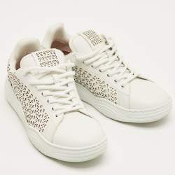 Pre Owned Alaia White Leather Vienne Laser Cut Out Low Top Sneakers Size 37