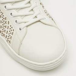 Pre Owned Alaia White Leather Vienne Laser Cut Out Low Top Sneakers Size 37