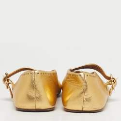 Pre Owned Alaia Gold Leather Mary Jane Ballet Flats Size 39