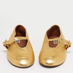Pre Owned Alaia Gold Leather Mary Jane Ballet Flats Size 39