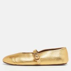 Pre Owned Alaia Gold Leather Mary Jane Ballet Flats Size 39