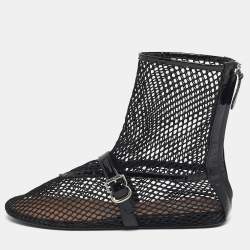 Pre Owned Alaia Black Net and Patent Leather Ankle Length Boots Size 39
