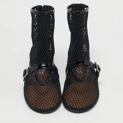 Pre Owned Alaia Black Net and Patent Leather Ankle Length Boots Size 39