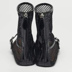 Pre Owned Alaia Black Net and Patent Leather Ankle Length Boots Size 39