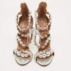 Pre Owned Alaia Silver Leather Bombe Stappy Sandals Size 39.5