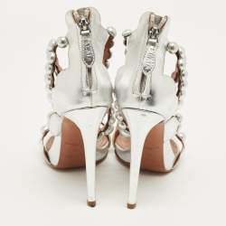 Pre Owned Alaia Silver Leather Bombe Stappy Sandals Size 39.5