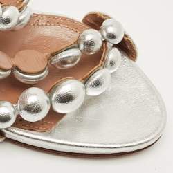 Pre Owned Alaia Silver Leather Bombe Stappy Sandals Size 39.5